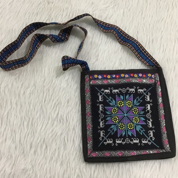 Crossbody Boho cross stitch handmade fabric cute artisan purse - Picture 5 of 6